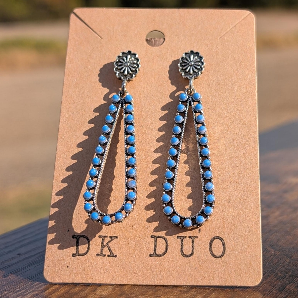 BoHo Southwest Silver-Toned Blue Lapis Drop Earrings